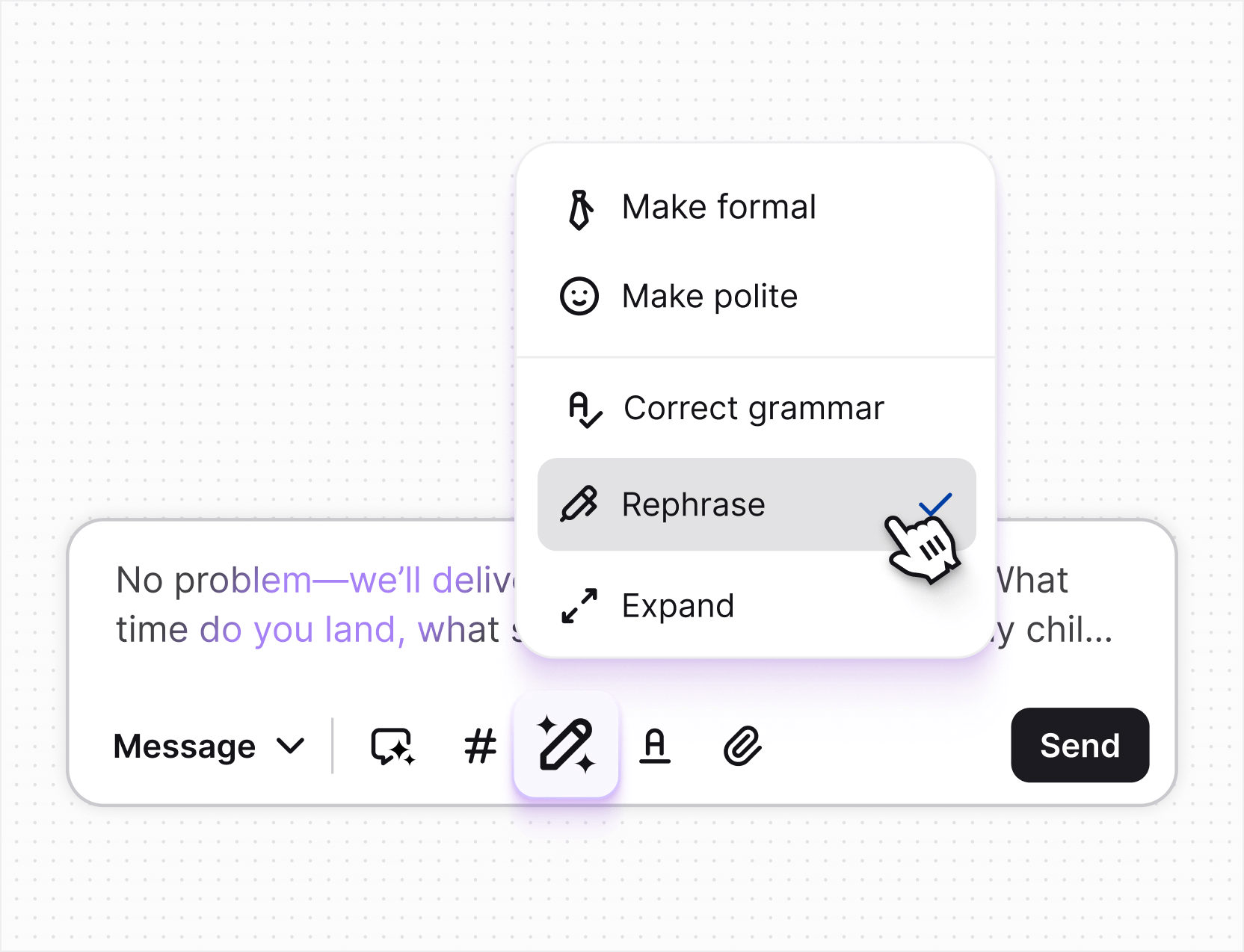 AI live chat in Text App for email support