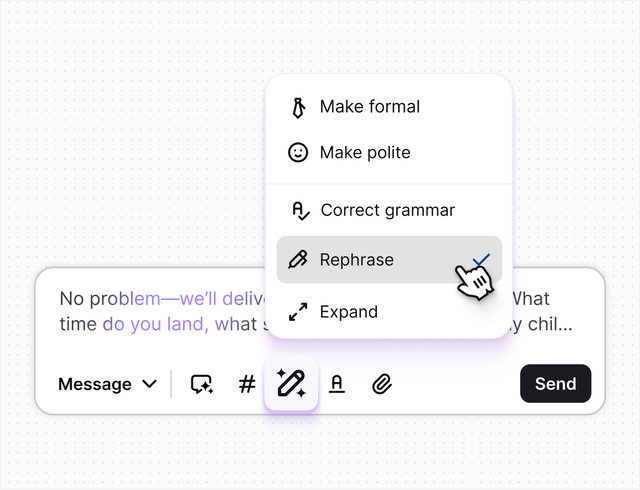 AI live chat in Text App for email support