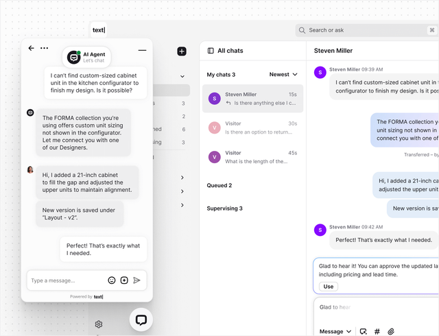 AI live chat in Text App for enterprise