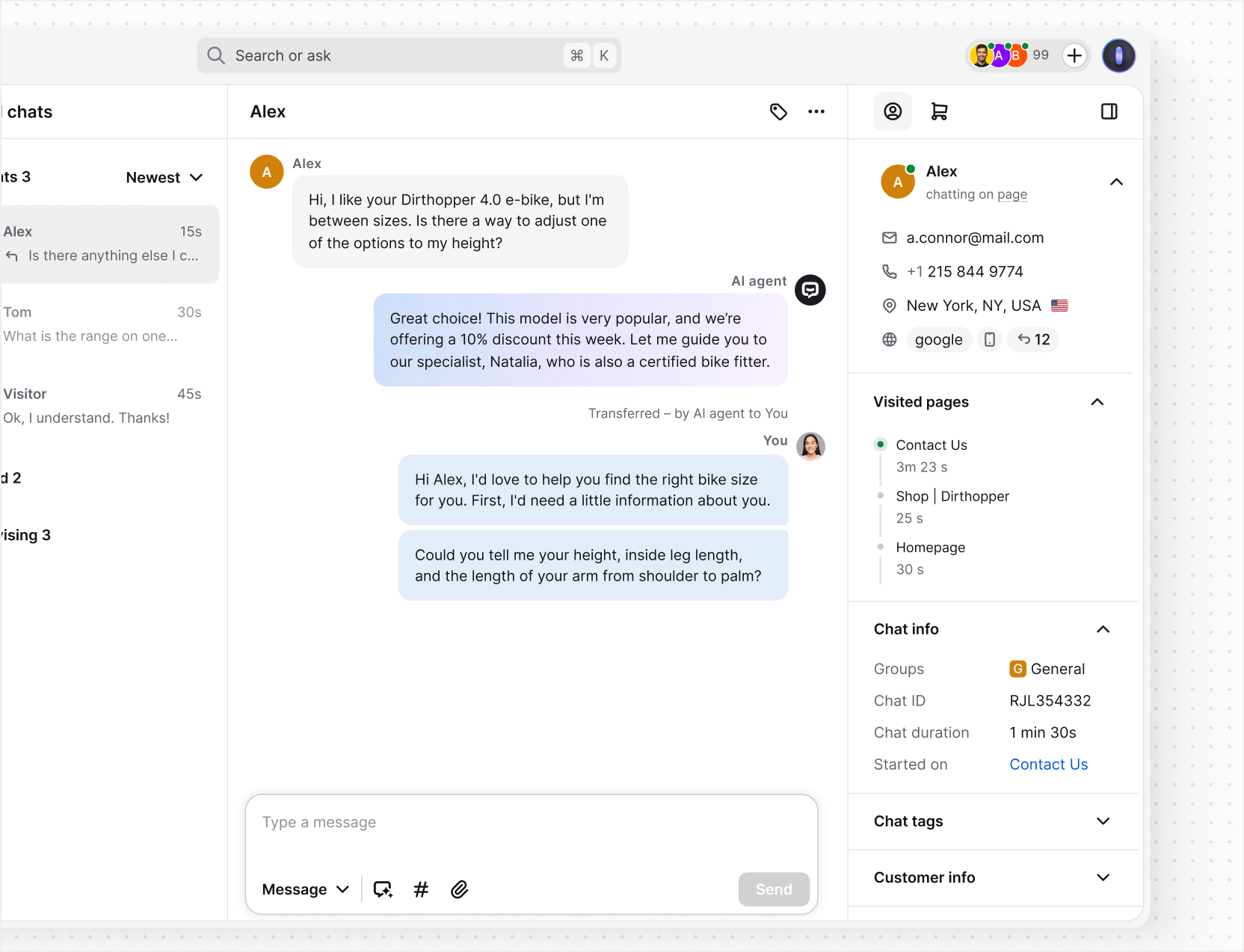 AI live chat in Text App for financial services